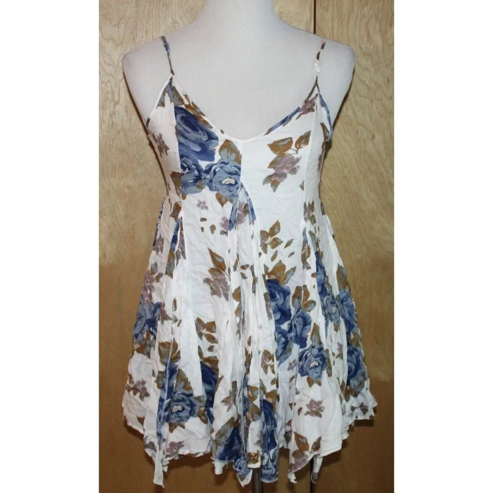 Intimately Free People XS Alyson tank slip mini dress tunic cream blue floral - Picture 6 of 9